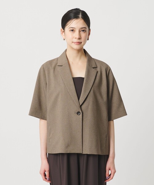 ジャケット テーラードジャケット 「WEB限定 Wardrobe DAILY MINIMAL」メランジ ハーフスリーブジャケット ウォッシャブルの画像