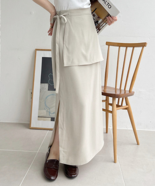 Ada. ロング スカート ウエストリボン付き レイヤード ラップ ロング