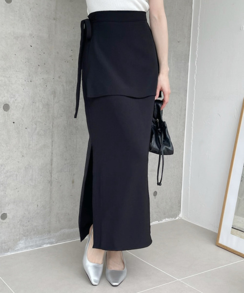 Ada. ロング スカート ウエストリボン付き レイヤード ラップ ロング