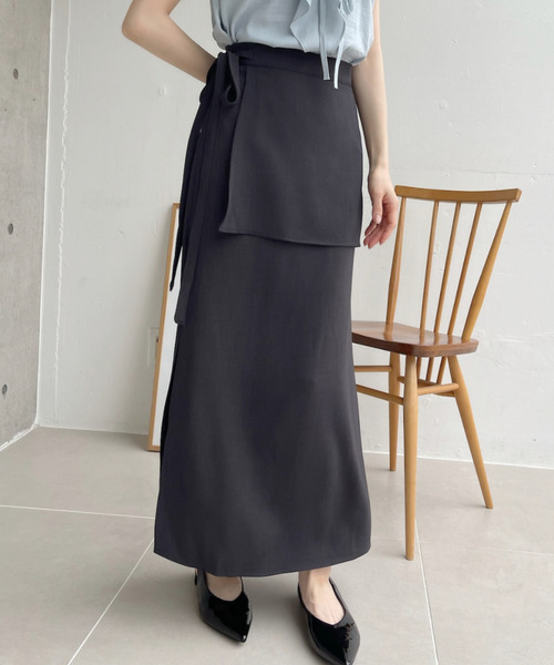 Ada. ロング スカート ウエストリボン付き レイヤード ラップ ロング