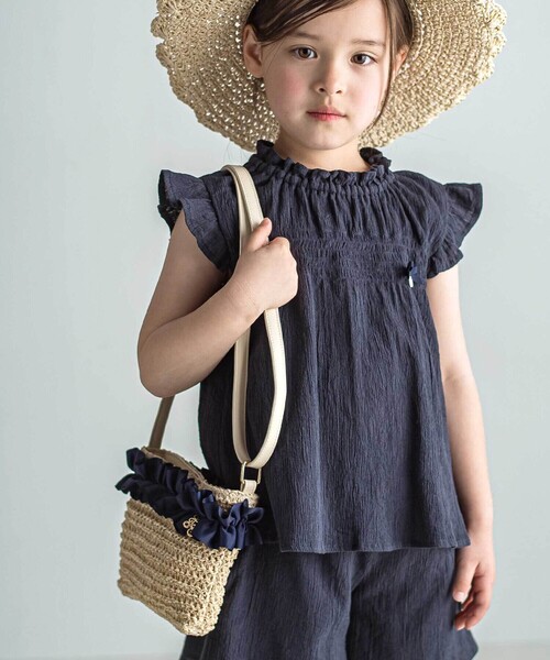 ショルダー ショルダーバッグ 「お揃い」麦わら見えフリルデザイン ペーパーショルダーバッグ キッズ 子供 女の子の画像
