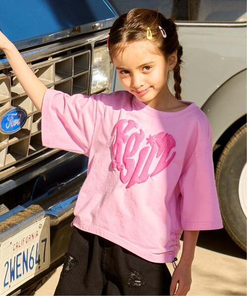 tシャツ 接触冷感 発泡ハートロゴプリント シャーリング半袖Tシャツ キッズ 子供服 女の子