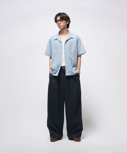 「Adoon plain」 半袖シャツ MEDIUM ライトブルー メンズ_画像3