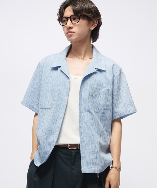 「Adoon plain」 半袖シャツ MEDIUM ライトブルー メンズ_画像8