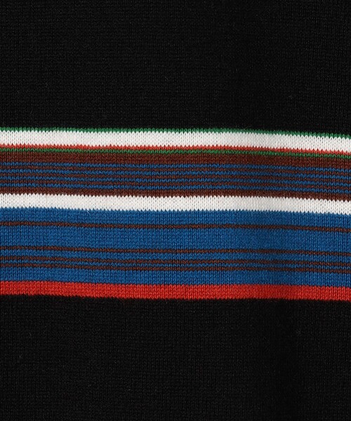 セーター ニット コットンカシミヤ マルチボーダー ポロプルオーバー メンズの画像