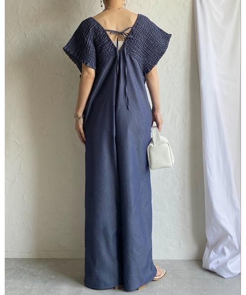 She's Closet サロペット オーバーオール デニムライク 深Vネック