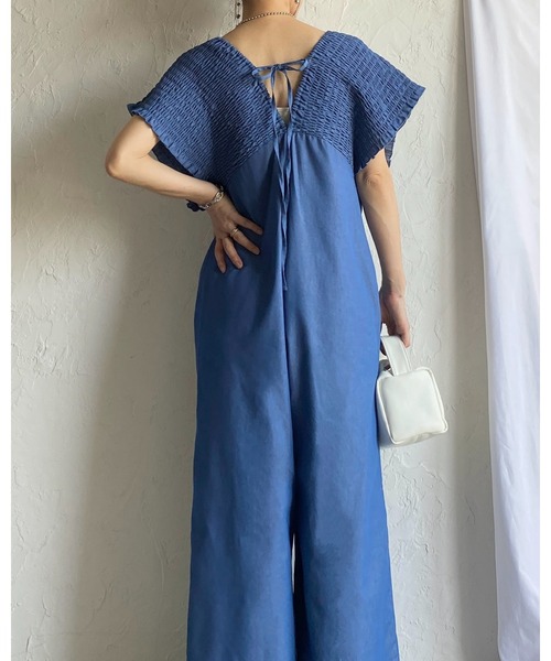 She's Closet サロペット オーバーオール デニムライク 深Vネック