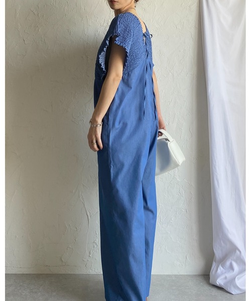 She's Closet サロペット オーバーオール デニムライク 深Vネック