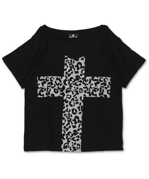 SPINNS（スピンズ） tシャツ 半袖 Vネック半袖Tシャツ/ヒョウ柄クロス