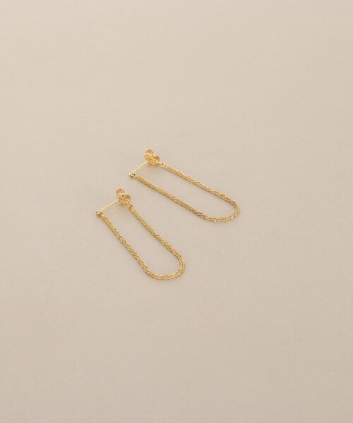 ピアス K18クリスクロスチェーンフープ スタッドピアス レディースの画像