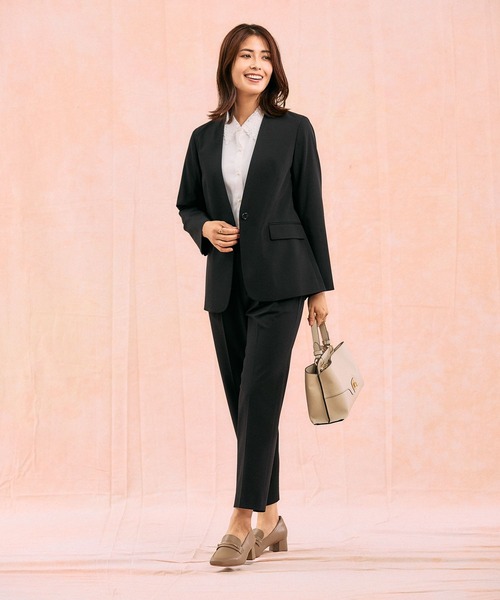 「GLOBAL WORK」 ノーカラージャケット LARGE ネイビー レディース_画像3