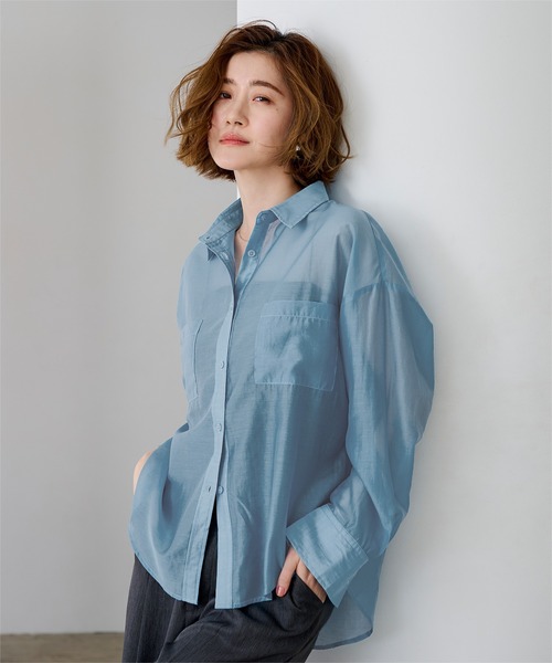「ur's」 長袖シャツ S ブルー レディース_画像2