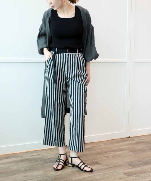 Jines パンツ ストライプワイドパンツ レディース : ZOZOTOWN