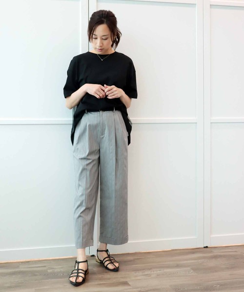 Jines パンツ ストライプワイドパンツ レディース : ZOZOTOWN