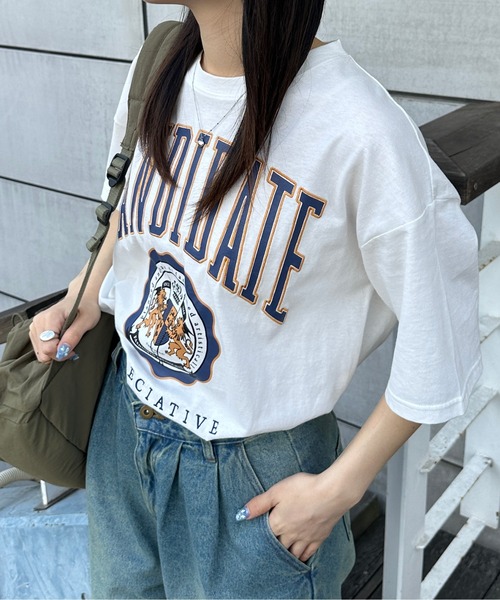 kutir tシャツ Tシャツ カレッジ刺繍ロゴビッグTシャツ