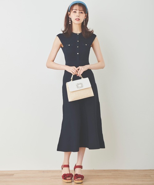 31 Sons de mode ワンピース ゴールド釦フレアニットワンピース