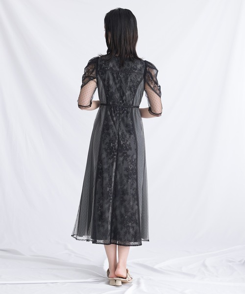 atlo（アトロ） ドレス 五分袖＆ミモレ丈 パーティードレス レース