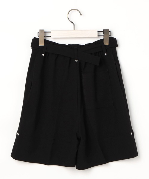 パンツ ベルト付き リベットデザイン ハーフパンツ レディース