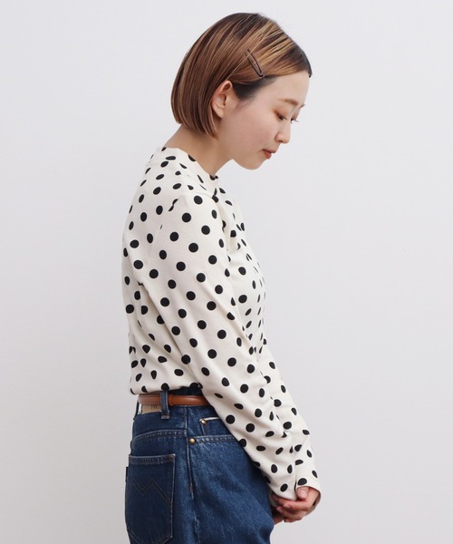 tシャツ フライスドットプリント ハイネック長袖プルオーバー レディース CHILD WOMAN tシャツ フライスドットプリント ハイネック長袖
