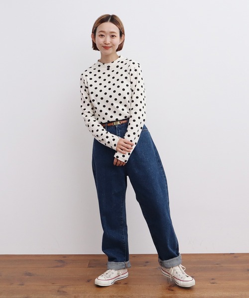 tシャツ フライスドットプリント ハイネック長袖プルオーバー レディース CHILD WOMAN tシャツ フライスドットプリント ハイネック長袖