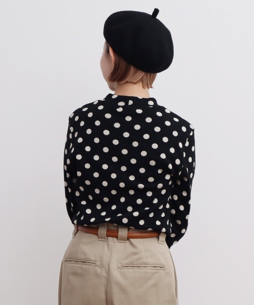 tシャツ フライスドットプリント ハイネック長袖プルオーバー レディース CHILD WOMAN tシャツ フライスドットプリント ハイネック長袖