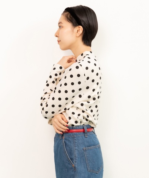 CHILD WOMAN tシャツ フライスドットプリント ハイネック長袖