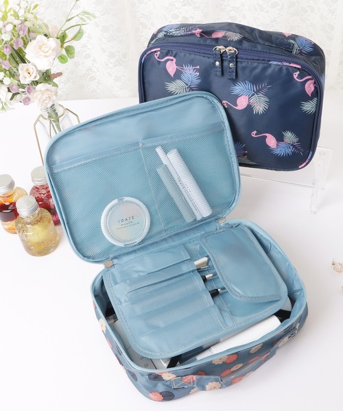 Lace Ladies 旅行 ボタニカル柄スクエアマルチ防水ポーチ