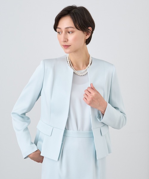 未使用級★現行★アナイ ジャケット ノーカラー ペプラム タック トリアセテート 未使用級☆現行☆アナイ ジャケット ノーカラー ペプラム タック