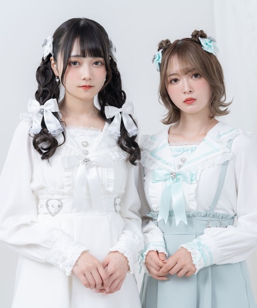 TREFLE +1♡︎セーラー襟&amp;パールブラウス　リボンタイ付き DearMyLove ブラウス シャツ 推しリボンテーラードセーラー襟ブラウス