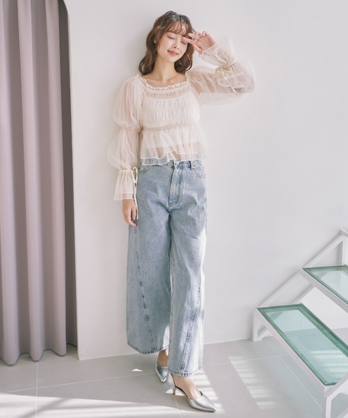 ブラウス シャツ レーストリミング前スリットオフショルブラウス レディース efill tシャツ オフショル レース ブラウス / カットソー