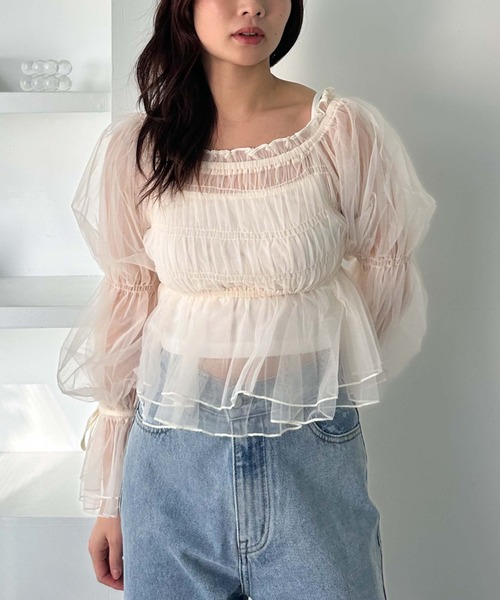 【一部店舗限定】オフショルシャーリングブラウス フリルシャーリングオフショルブラウス | NATURAL BEAUTY BASIC