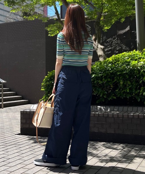 ワイドレッグチノパンツ LACOSTE チノパン ハイウエスト ワイドレッグトラックパンツ