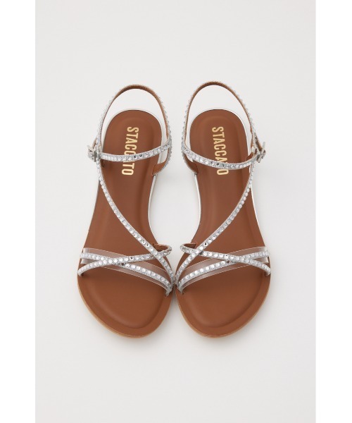 最終値下げ価格です！新品　STACCATO ラインストーンサンダル　24.0㎝ STACCATO サンダル メタストーンクロスフラット レディース