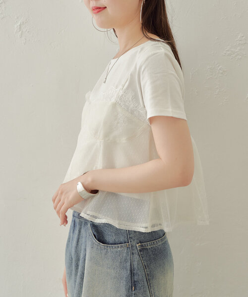 tシャツ キャミセットカットソー レディース Chico tシャツ Tシャツ コルセットキャミ+インナーセットT
