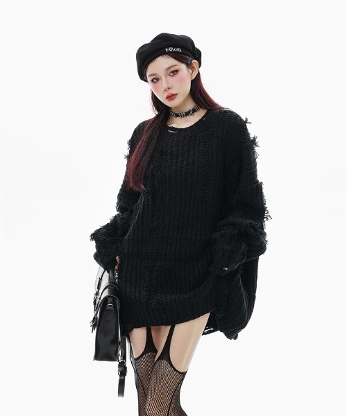 トップス 00s Y2K black mohair cropped shaggy knit 19.jpg