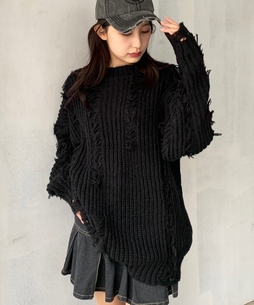 lilful ニット セーター Y2K クラッシュ加工 ルーズベーシックカラー