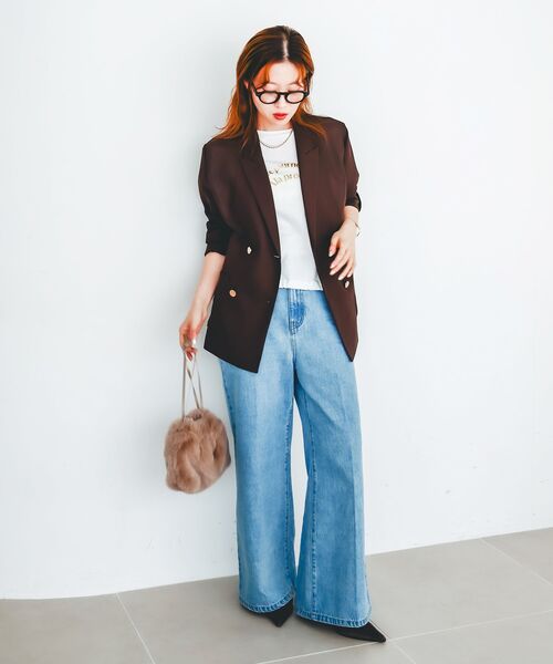 メッシュダブルブレストジャケット レディースの画像