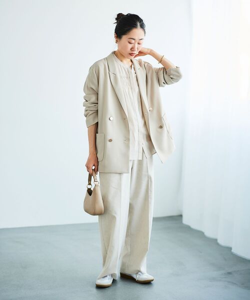 le. coeur blanc バルーンスリーブジャケット 38 ベージュ le.coeur blanc（ルクールブラン） メッシュダブルブレストジャケット