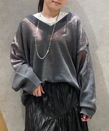 JEANASIS ニット セーター ハクプリントコットンVプルオーバー