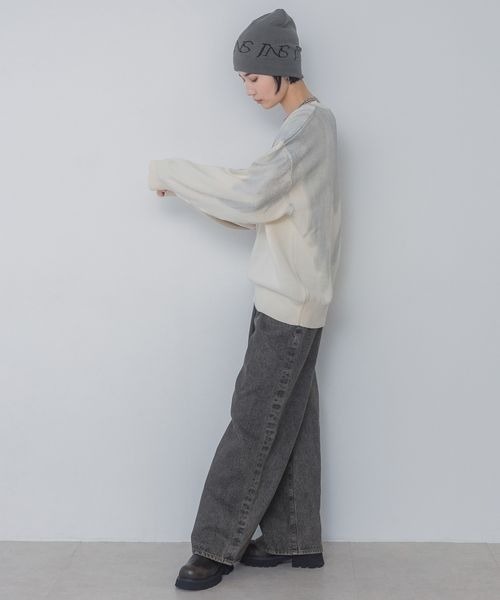 JEANASIS ニット セーター ハクプリントコットンVプルオーバー