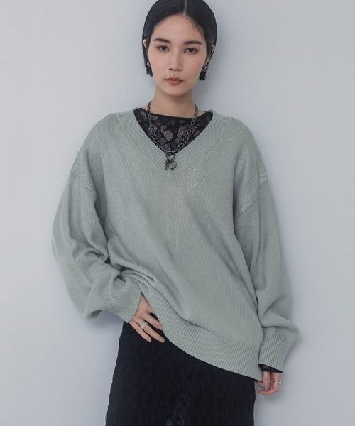 JEANASIS ニット セーター ハクプリントコットンVプルオーバー