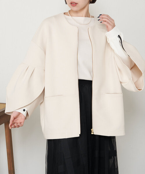 Jena espace 白　リネンノーカラージャケット Jena espace 白 リネンノーカラージャケット