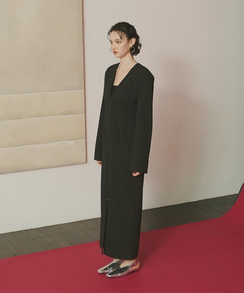 ★新品★ピンストライプ・テーラードビスチェドレス(ブラック） pinstripe tailored bustier dress ピンストライプテーラード