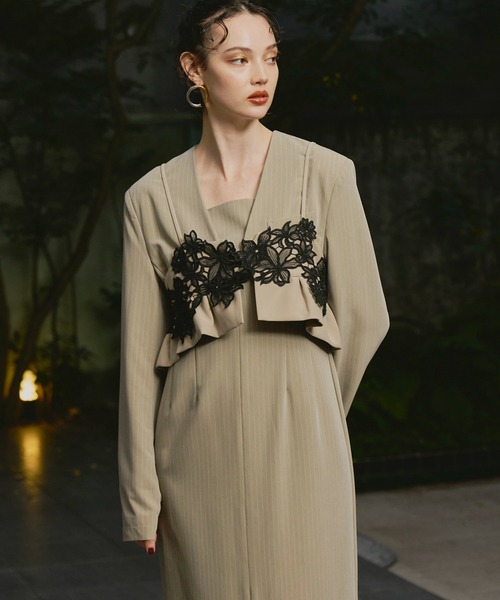 ANDRESD ドレス pinstripe tailored bustier dress ピン