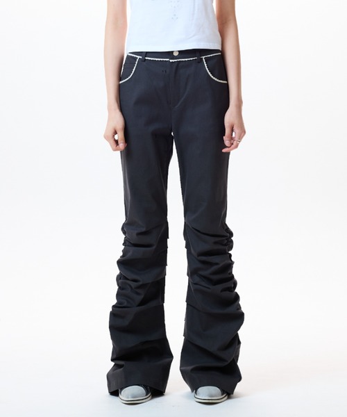 ★LUVISTRUE★IM FRILL SHIRRING PANTS(CHARCOAL)★正規品/人気 LUVISTRUE パンツ IM FRILL SHIRRING PANTS レディース
