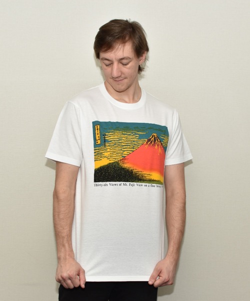 JIN+（ジンプラス） tシャツ 赤富士 ホワイトTシャツ メンズ