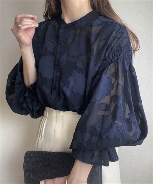 Coperni  / コペルニ | ジャガード シアー プルオーバー シャツ | M | ブルー系 | レディース スソラウンドシアープルオーバー