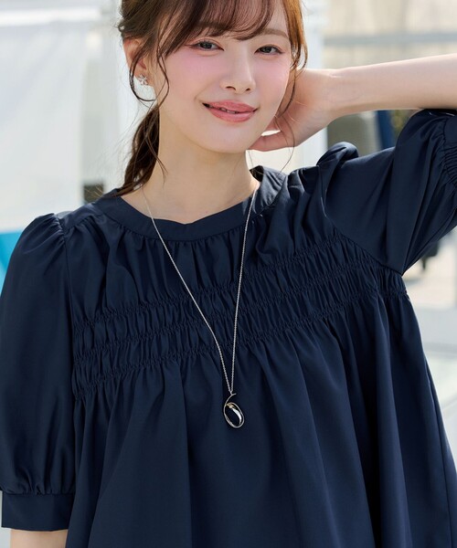 Tiaclasse ブラウス シャツ シャーリングチュニック レディース