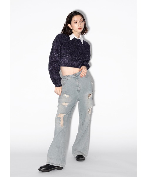 「Adoon plain」 長袖ニット FREE ライトグレー レディース_画像4