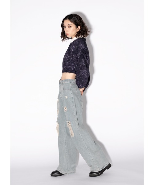 「Adoon plain」 長袖ニット FREE ライトグレー レディース_画像5